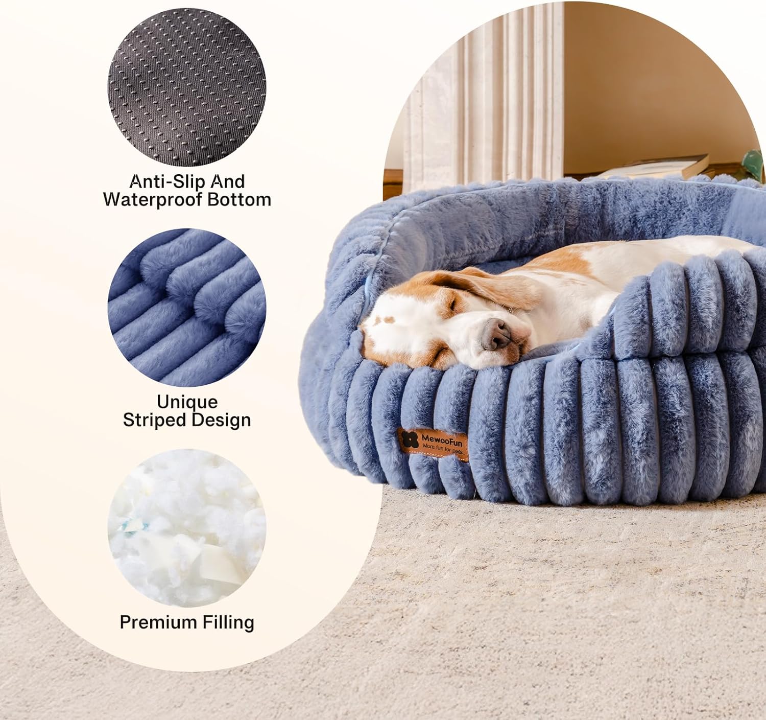 MEWOOFUN Washable Small Dog Bed, Cat Beds for Indoor Cats with Anti-Slip Bottom, Round Pet Bed for Puppy and Kitten (Blue, 24"x24"x9") - Pet Explorer
