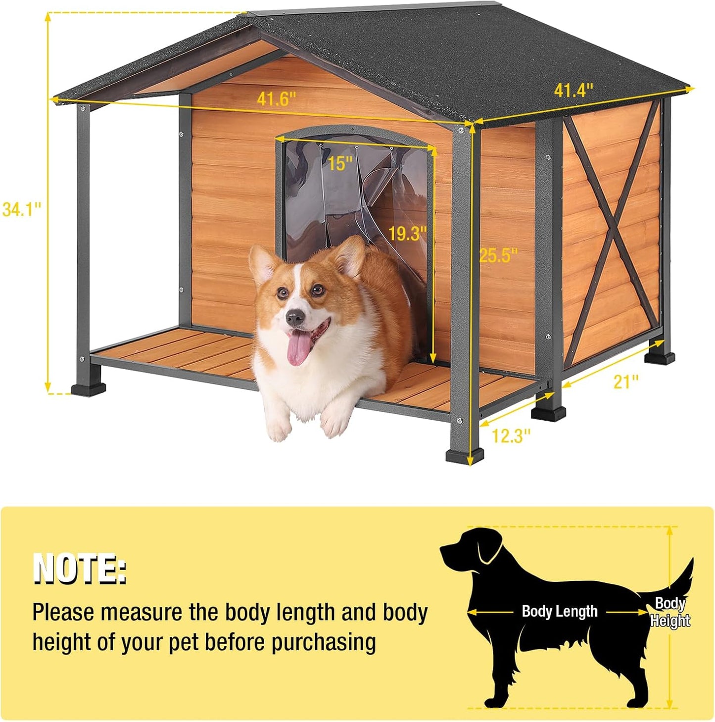 Aivituvin Outdoor Dog House with Chewproof Strong Metal Frame Outside Dog Kennel Weatherproof for Medium to Large Dogs, (41.5" L x 41.4" D x 34.1" H) - Pet Explorer