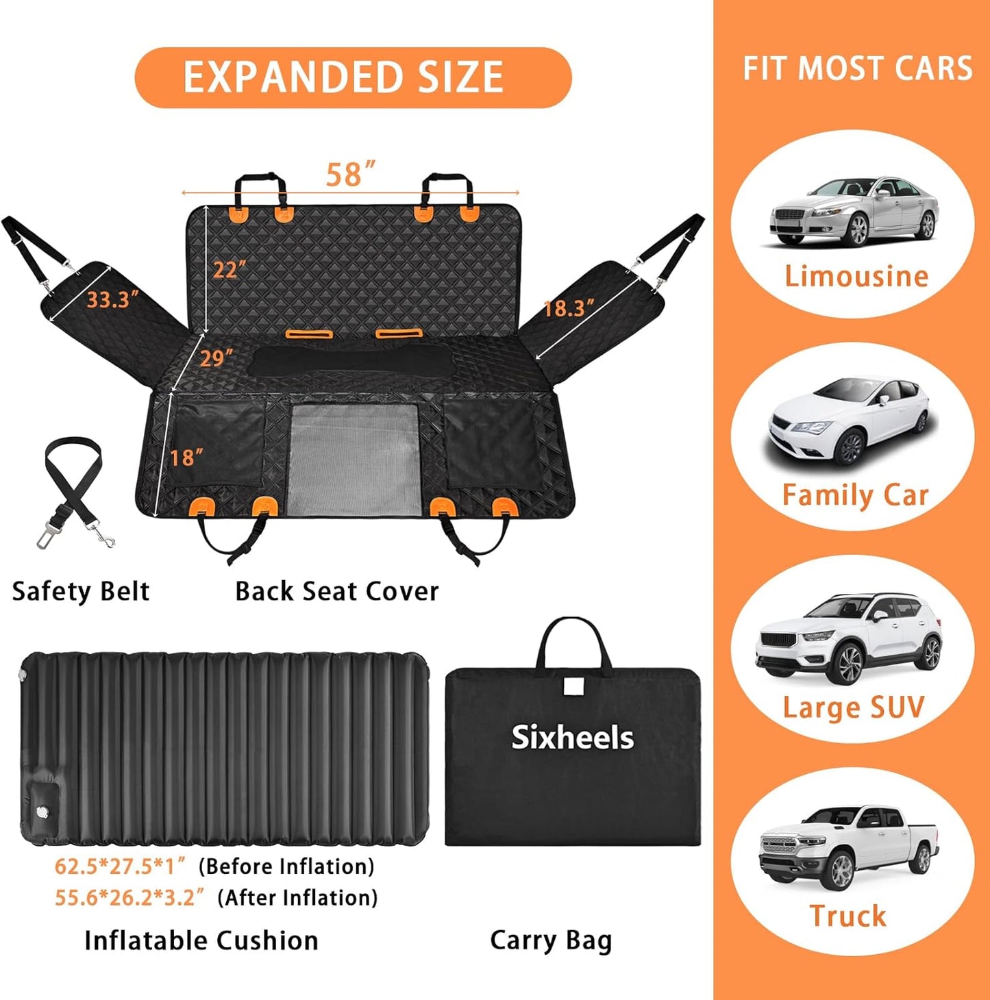 Truck Dog Seat Cover Back Seat Protector, Large Space Backseat Extender with Soft Inflatable Cushion Comfortable Dog Hammock, Waterproof Dogs Bed Rear Travel Accessories for Truck - Pet Explorer