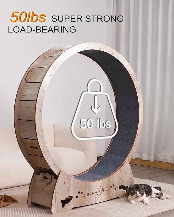 Cat Exercise Wheel, 50" XL Cat Running Wheel for Indoor Cats with Locking Mechanism, Cats Treadmill Wheels with Quiet Carpeted Runway, Cat's Weight Loss and Health