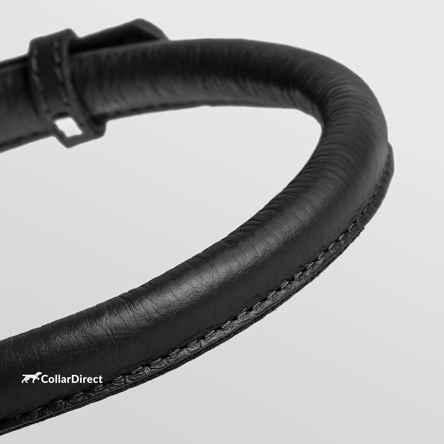 CollarDirect Rolled Leather Dog Collar, Soft Padded Round Puppy Collar, Handmade Genuine Leather Collar Dog Small Large Cat Collars 13 Colors (13-16 Inch, Black Textured)
