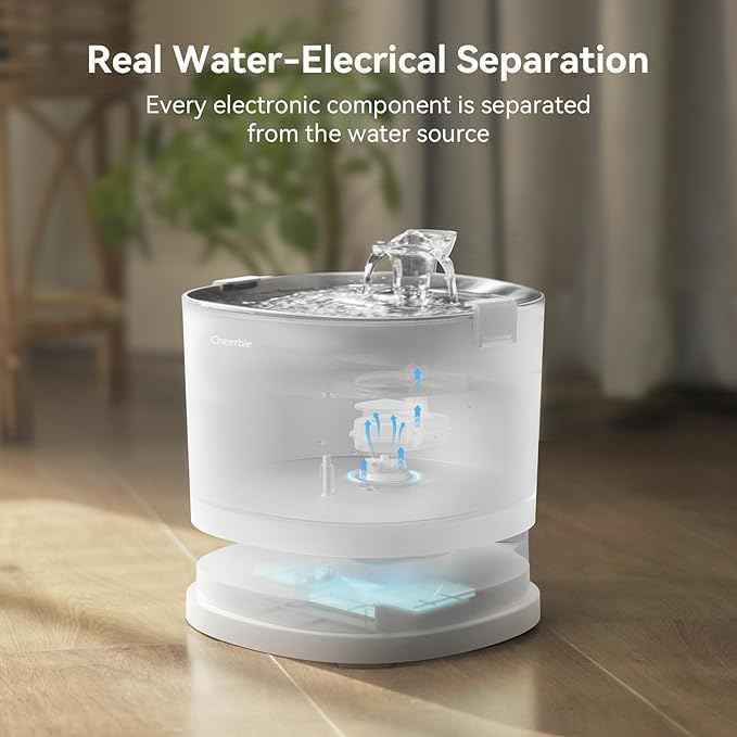 Cheerble Pumpless Pet Fountain Elfin E1+ with 9 Extra Filters, Wireless Pet Fountain Battery Operated, 2L/67oz E1+ Automatic Water Dispenser Cats & Dogs MagDrive™ Technology No Cleaning Hassle