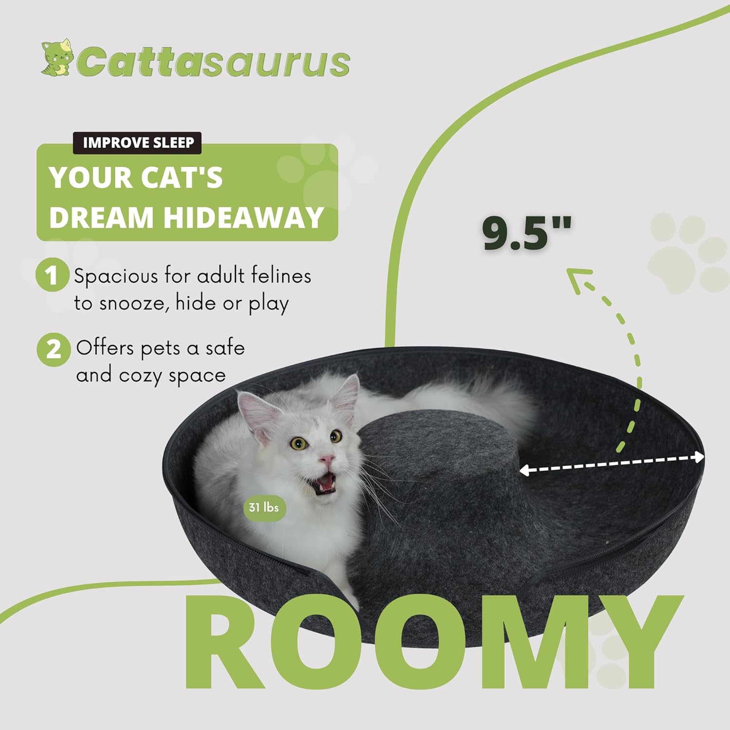 Cattasaurus Peekaboo Cat Cave, Extra Spacious for Multiple & Large Cats 12+ lbs, Scratch Detachable Beds for Indoor Cats, Washable Tunnel Bed, Comfy Cat Donut Tunnel (Dark Gray+Dark Gray, Jumbo) - Pet Explorer