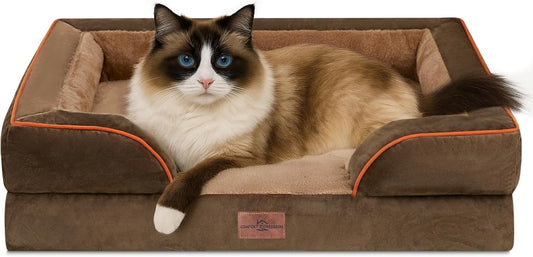 Comfort Expression Small Dog Beds Waterproof Cat Beds Orthopedic Foam Sofa Beds for Small Dogs Comfy Pet Bed with Washable Removable Cover & Non-Slip Bottom(XX-Small,Brown) - Pet Explorer