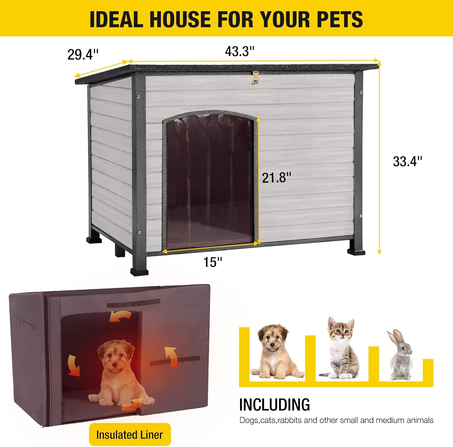 Aivituvin Dog House Outdoor with Insulated Liner, Weatherproof Dog House for Winter, Suitable for Small & Medium & Large Dogs with Unique All-Around Iron Frame(Off-White) - Pet Explorer