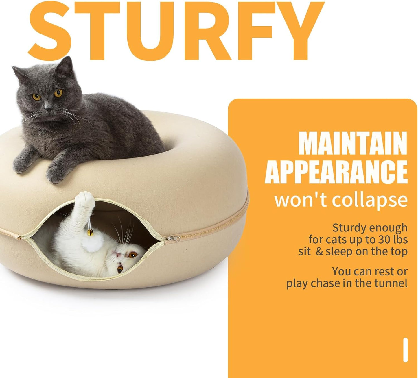 Jia Xi Cat Bed and Hideout, Large Indoor Cat Condo with Tunnel and Cave (24 inch, Beige) - Pet Explorer