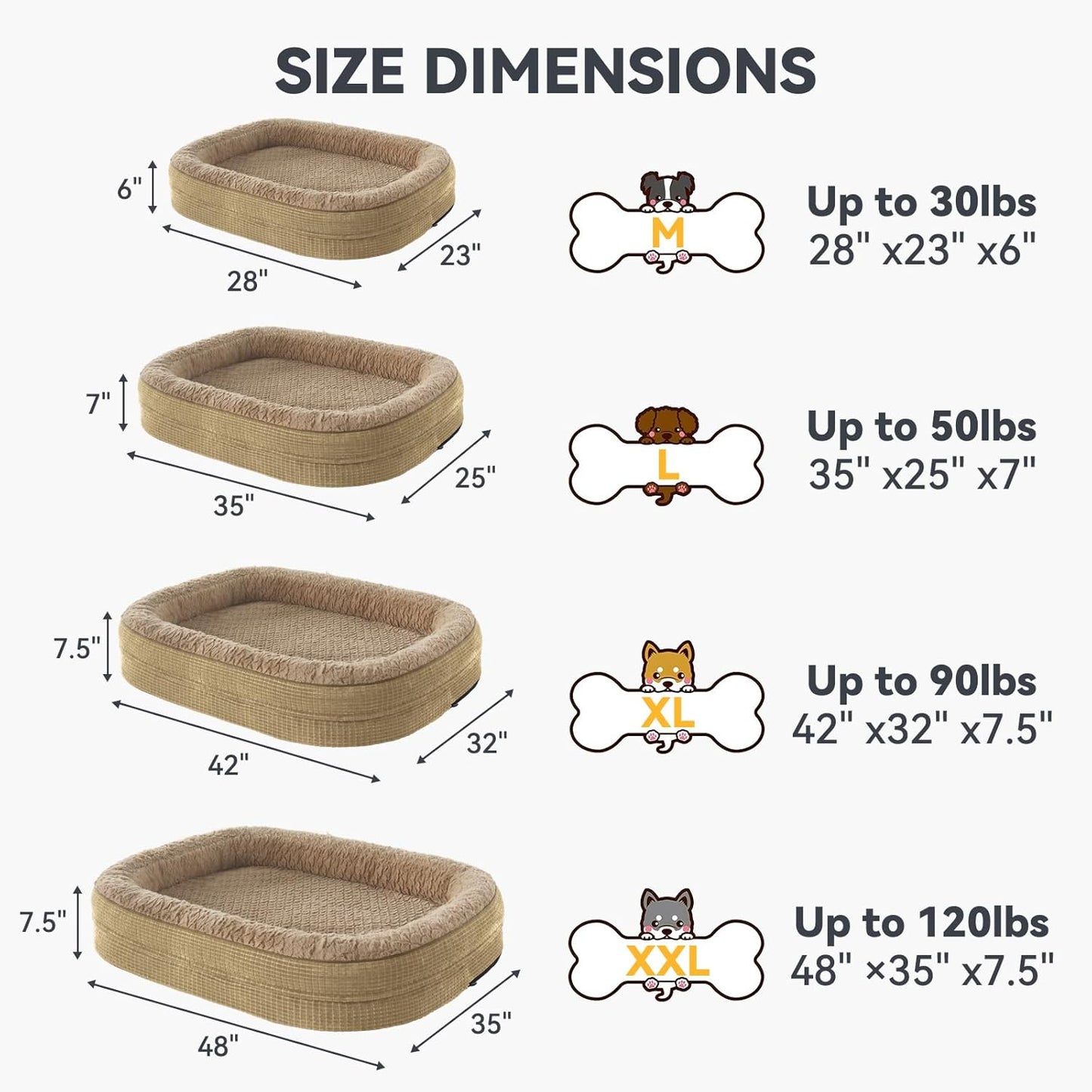 JOEJOY Orthopedic Dog Beds Large Sized Dog, Egg-Crate Memory Foam Pet Couch Bed with Bolster Sides, Waterproof Lining, Removable Washable Cover & Non-Slip Bottom, Light Brown - Pet Explorer