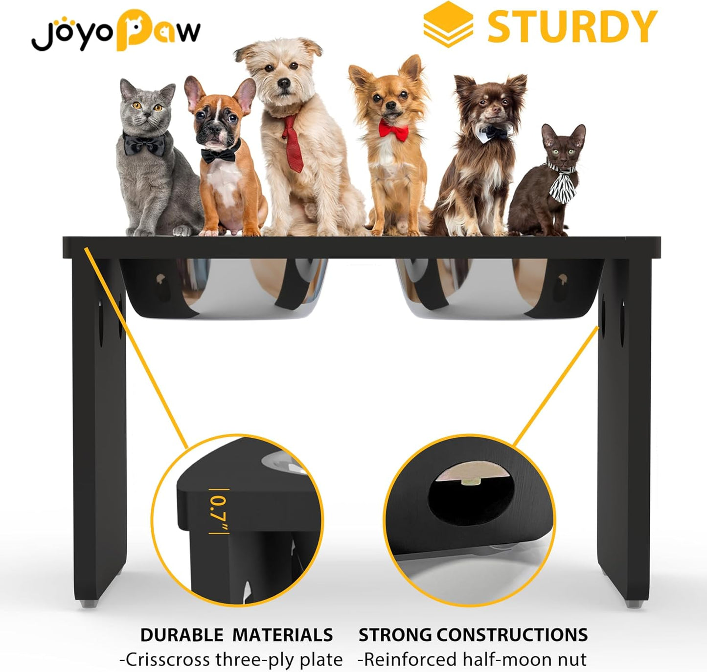 Elevated Dog Bowls, Bamboo Raised Dog Bowl for Large Dogs, with 2 Stainless Steel Bowls (13'' Tall-68oz Bowl, Black) - Pet Explorer