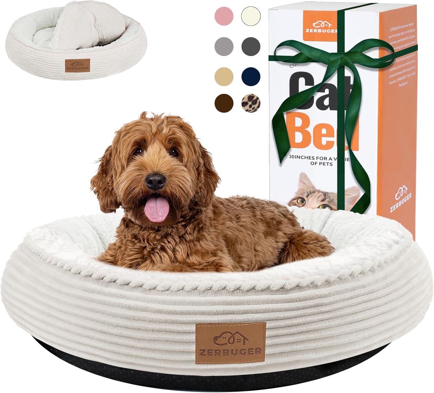 30in Round Dog Bed Sofa for Small/Medium/Large Dogs, Machine Washable Supportive Foam Pet Couch with Washable Removable Mat and Non-Slip Bottom, Pet Cuddler for Indoor/Outdoor/Car/Cage, Cream - Pet Explorer