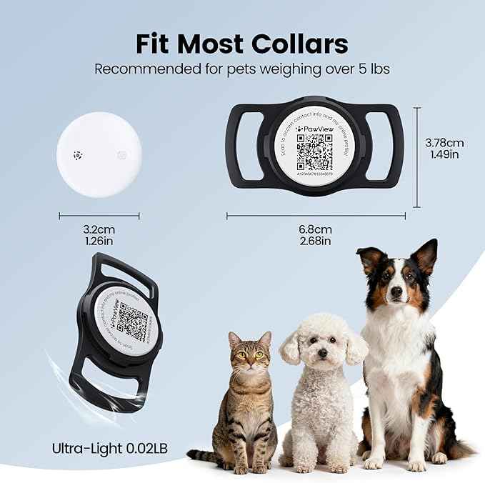 Smart Pet Tracker for Collar - Dog Trackers Location for Pet with Holder, No Monthly Fee, Real-Time Tracking, iOS Only, Long-Lasting, IPX6 Waterproof, Anti-Lost Tracker for Cats, Bag Straps, Black