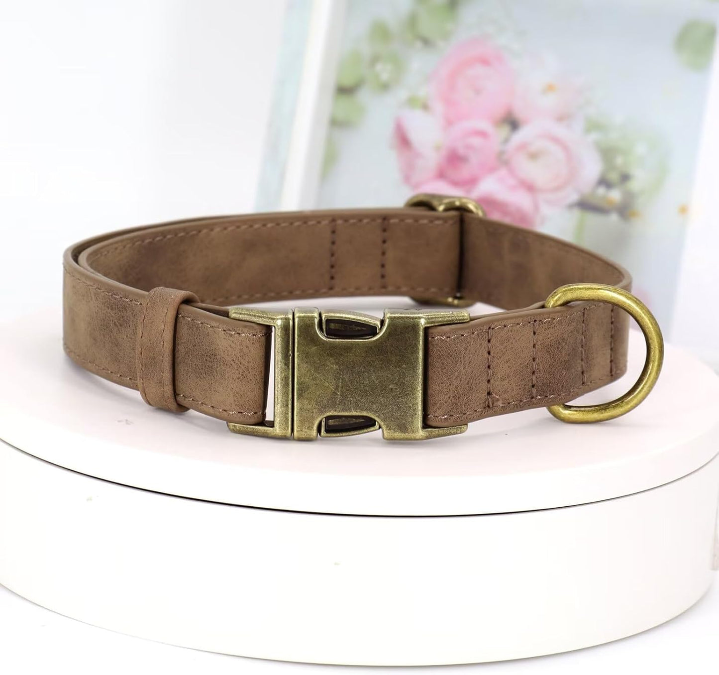 Didog Soft PU Leather Dog Collar, Stylish Quick Released Dog Collars for Medium Dogs, Easy Clean Adjustable Pet Collar for Daily Walking, Brown, M Fit 13-21" Neck