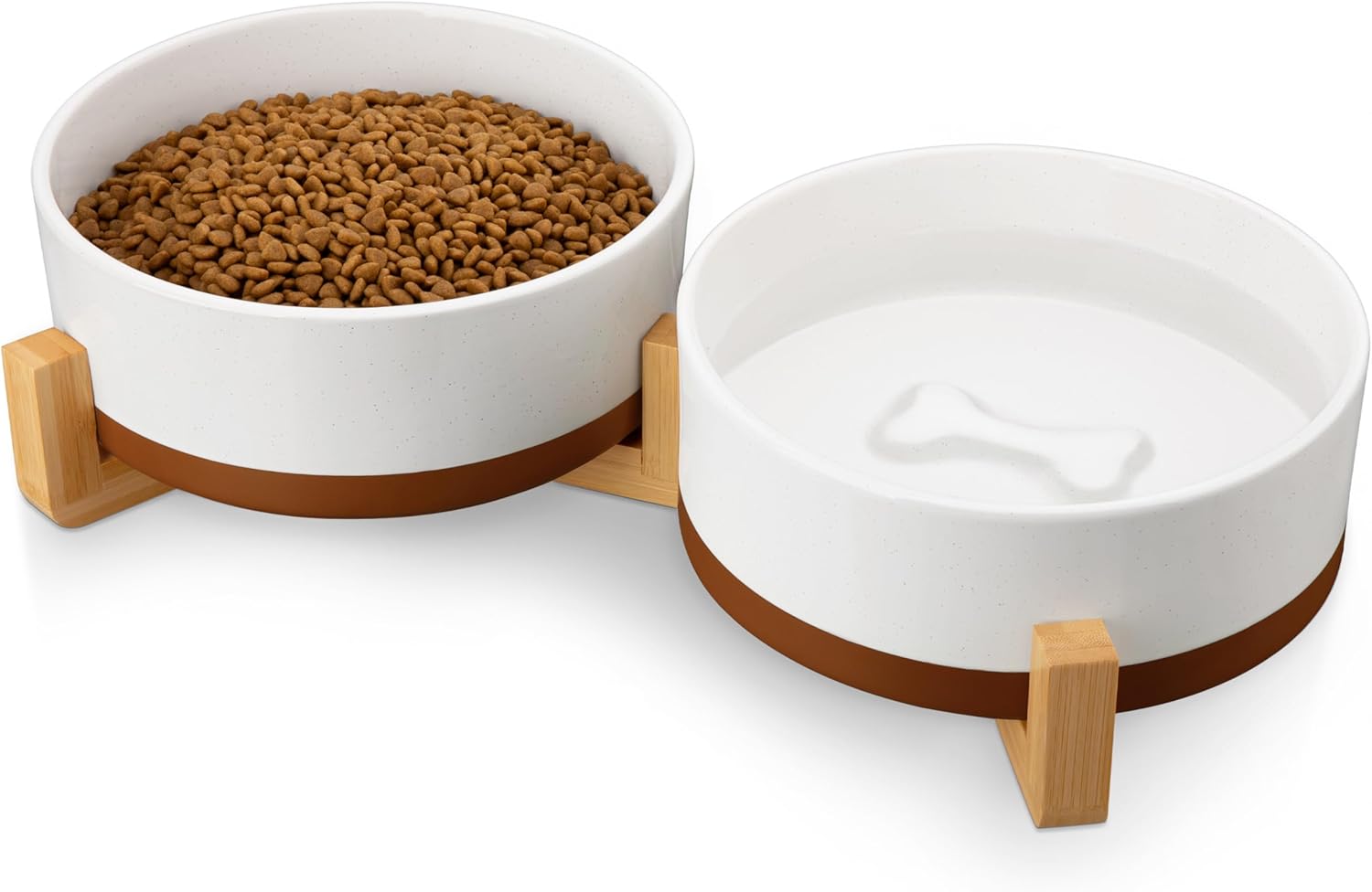 MALACASA Dog Bowls, Ceramic Dogs Bowls with Wood Stand Non-Slip, 6 Cups or 58 oz Capacity Dog Water Food Bowl Glaze Matte Weighted Non-Slip Pet Bowl for Large Dogs (L-6 Cups) - Pet Explorer
