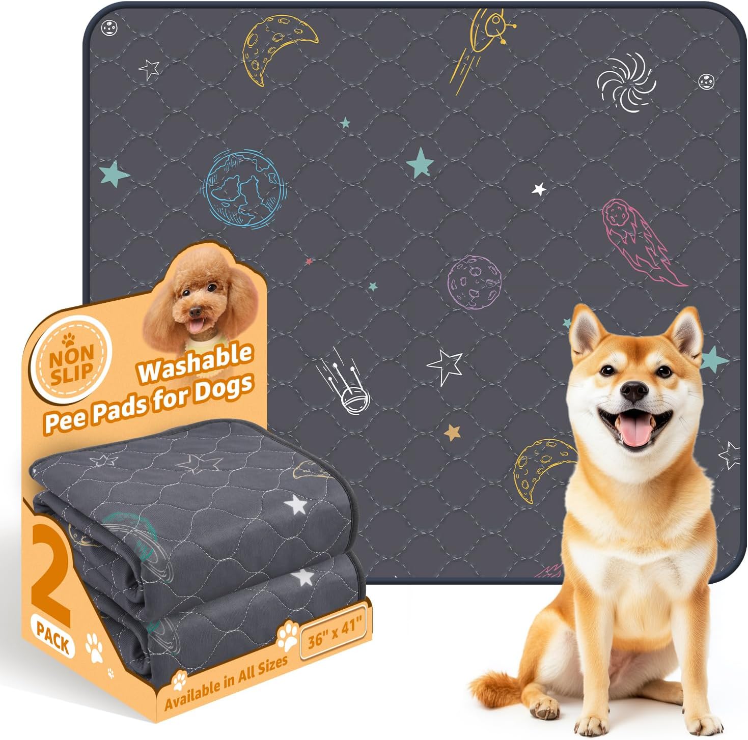 LOOBANI Pee Pads for Dogs Washable: Reusable Dog Pee Pads for Medium Pet, 2 Pack Waterproof Puppy Whelping Pads 36" x 41", Non-Slip Potty Training Mat for Dog Playpen, Floor, Cage, Sofa, Crate, Grey - Pet Explorer