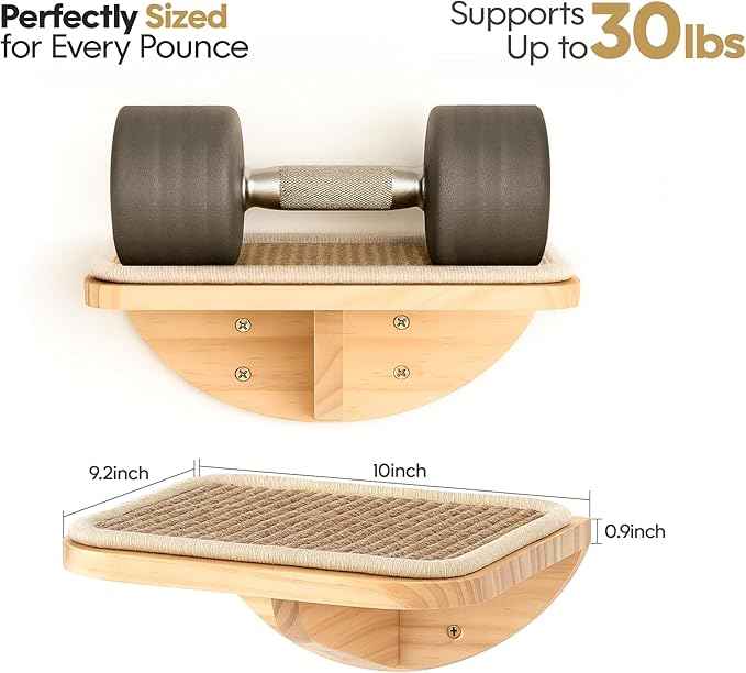 Wood Cat Wall Shelves with Sisal Cats Window Perch, Wall Mounted 4-Piece Cat Climbing Set with Curved Bed, Flat Perch and Sisal-Covered Steps
