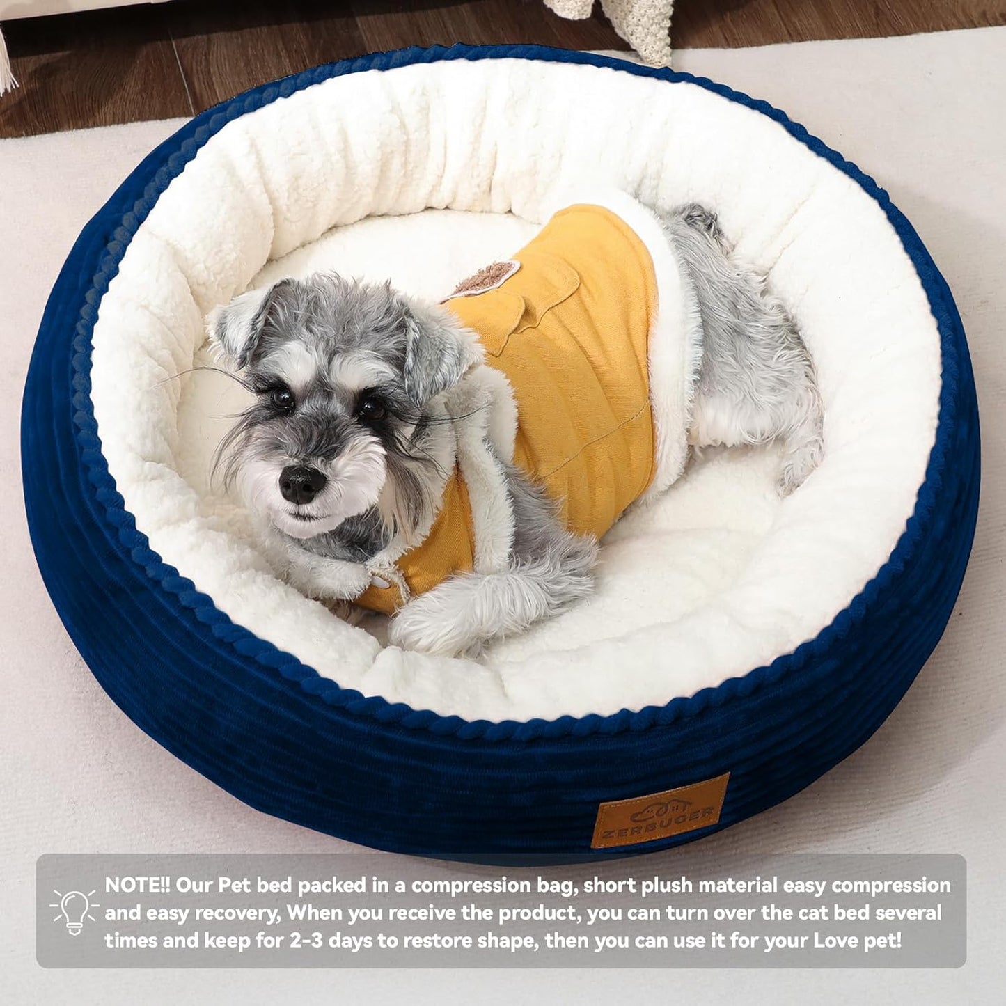 23in Round Cat Dog Bed for Large Medium Small Dogs Cats, Machine Washable Sleeping Sofa, Non-Slip Bottom Breathable Soft Calming Pet Cuddler for Indoor/Outdoor/Car/Cage, Navy Blue - Pet Explorer