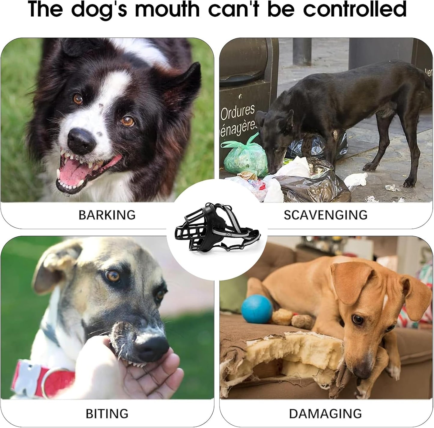 Dog Muzzle, Breathable Basket Muzzles for Small Medium Large Sized Dogs, Adjustable Humane Cage Mouth Cover for Scavenging Grooming Biting Chewing, Allows Panting and Drinking(Soft Rubber, L)
