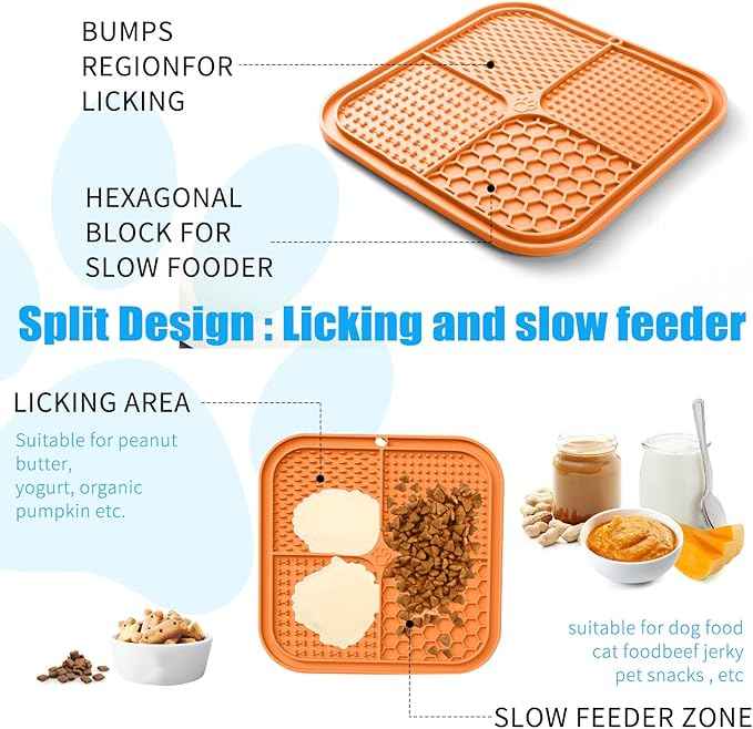 Lick Mat for Dogs, Premium Lick Pad with Suction Cups for Dog Anxiety Relief, Slow Feeder Dog Bowls, Bathing, Grooming and Training (Orange, 1pack)