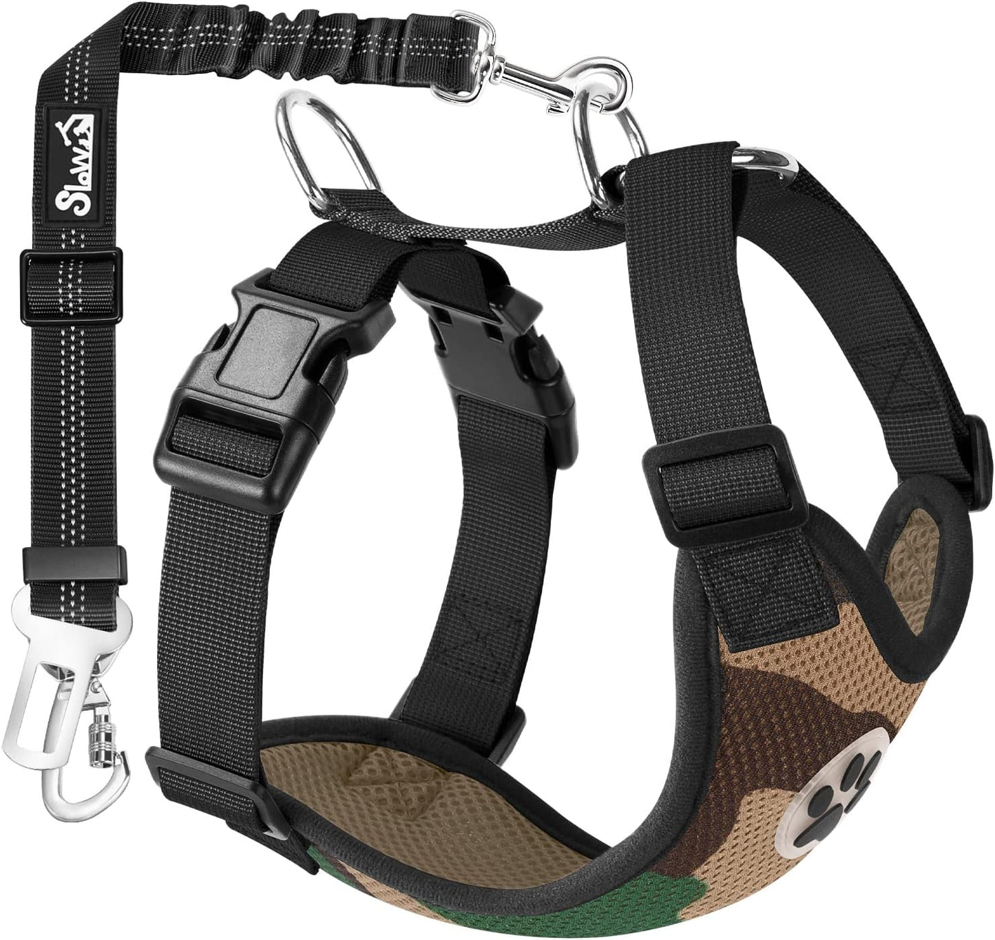 SlowTon Dog Seat Belt Harness for Car, Dog Car Harness Adjustable Mesh Breathable & Dog Seatbelt Safety Tether with Elastic Bungee for Small Medium Large Pets(Camouflage, Double Clip, XXXS) - Pet Explorer