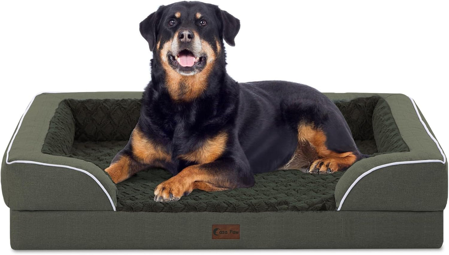 Orthopedic Waterproof Dog Bed for Extra Large Dogs, Memory Foam XL Dog Bed with Sides, Egg-Crate Foam and Non-Slip Bottom Jumbo Dogs Couch Beds with Washable Removable Cover(Jumbo,Dark Green) - Pet Explorer
