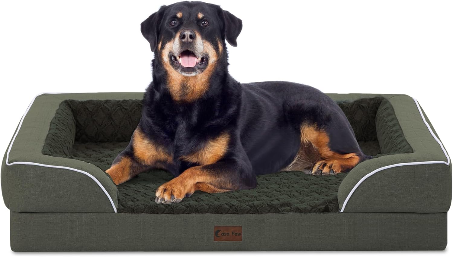 Orthopedic Waterproof Dog Bed for Extra Large Dogs, Memory Foam XL Dog Bed with Sides, Egg-Crate Foam and Non-Slip Bottom Jumbo Dogs Couch Beds with Washable Removable Cover(Jumbo,Dark Green) - Pet Explorer