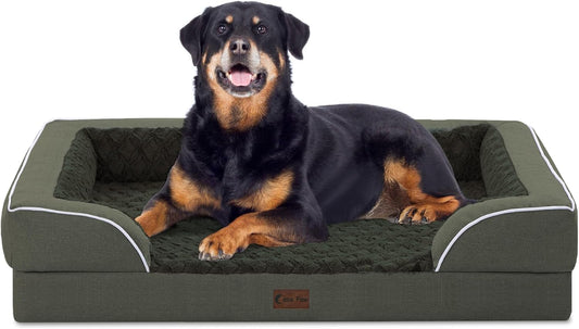 Orthopedic Waterproof Dog Bed for Extra Large Dogs, Memory Foam XL Dog Bed with Sides, Egg-Crate Foam and Non-Slip Bottom Jumbo Dogs Couch Beds with Washable Removable Cover(Jumbo,Dark Green) - Pet Explorer