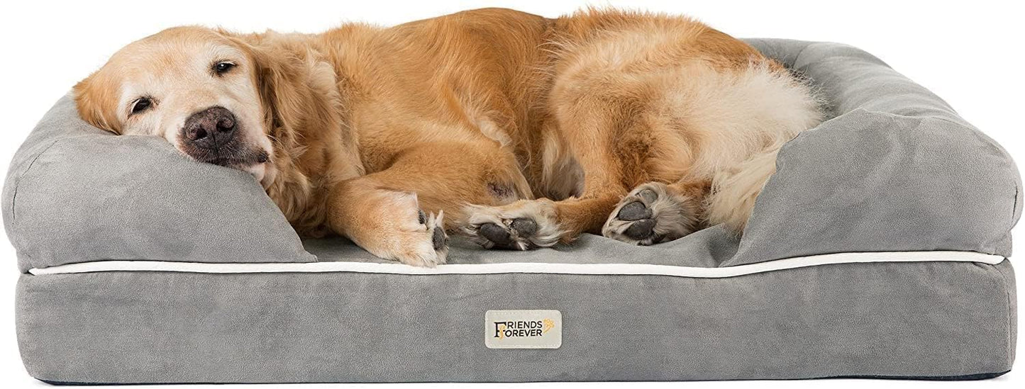 Friends Forever X-Large Dog Bed, Orthopedic Dog Sofa Memory Foam Mattress, Calming Dog Couch Bed, Wall Rim Pillow, Water Resistant Liner, Washable Cover, Non-Slip Bottom, Chester, X-Large Grey - Pet Explorer