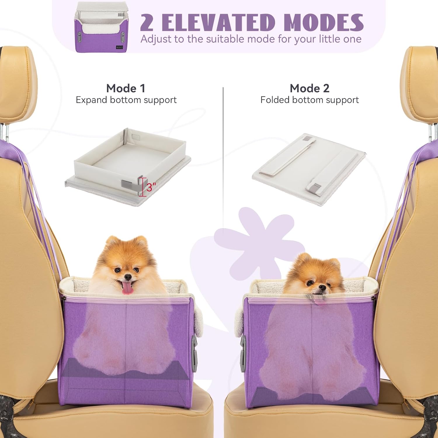 PETSFIT Small Dog Car Seat, Patent Safe Buckles Dog Booster Car Seat, Dogs Carseat with Safety Belt, Suitable for Small Pets Up to 25lbs (Purple) - Pet Explorer