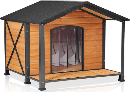 Aivituvin Outdoor Dog House with Chewproof Strong Metal Frame Outside Dog Kennel Weatherproof for Medium to Large Dogs, (41.5" L x 41.4" D x 34.1" H) - Pet Explorer