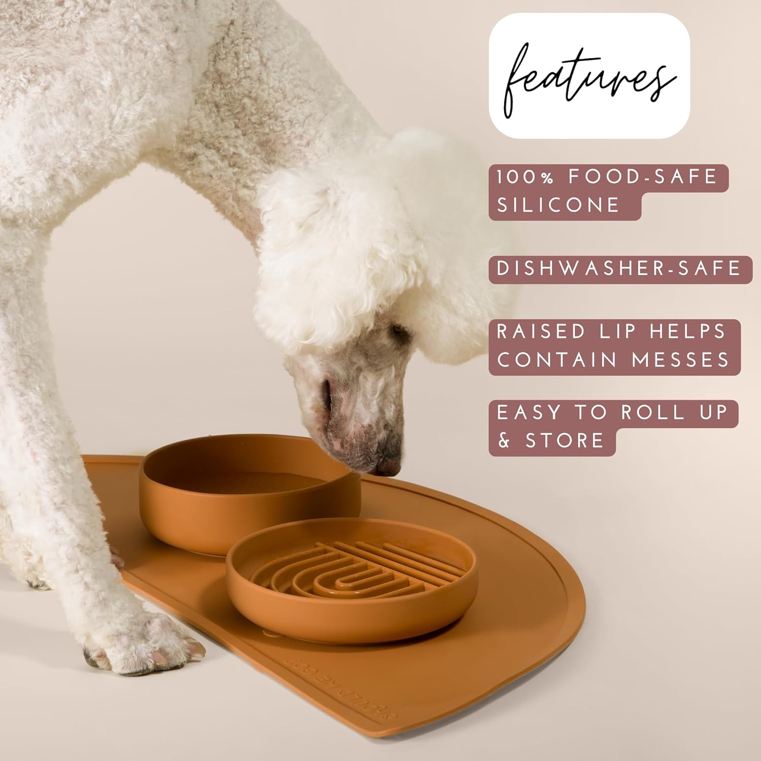 Waterproof Silicone Pet Food Mat - Non-Slip, Spill-Proof Feeding Mats for Floors, Raised Edge Design, Easy-to-Clean, Rubber Mat for Dog & Cat Bowls, 28" Across x 14" Deep, Large-Spruce - Pet Explorer