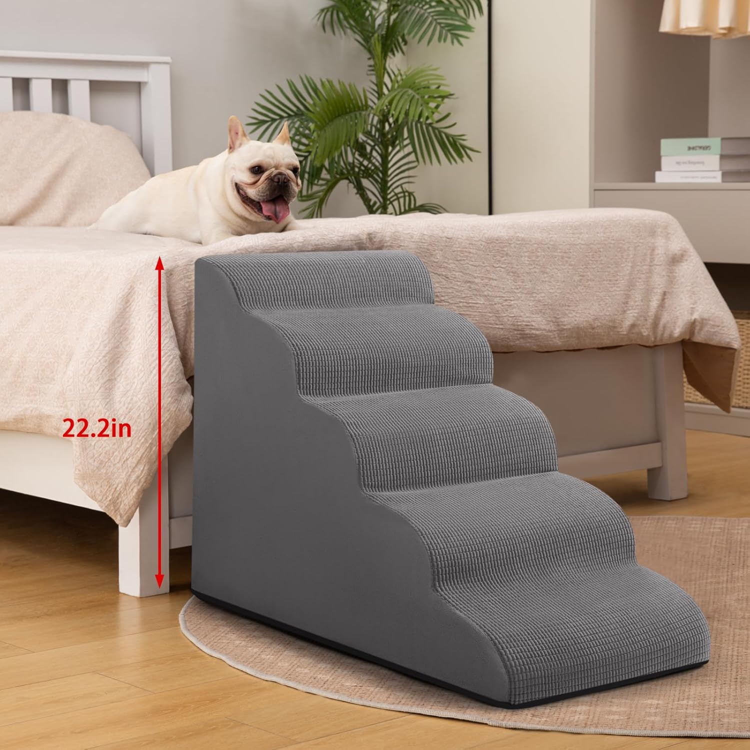 5-Step Dog Stairs and Ramp for High Bed, Non-Slip Sturdy Pet Steps for Small Dogs and Cats,22.2" H,Grey - Pet Explorer