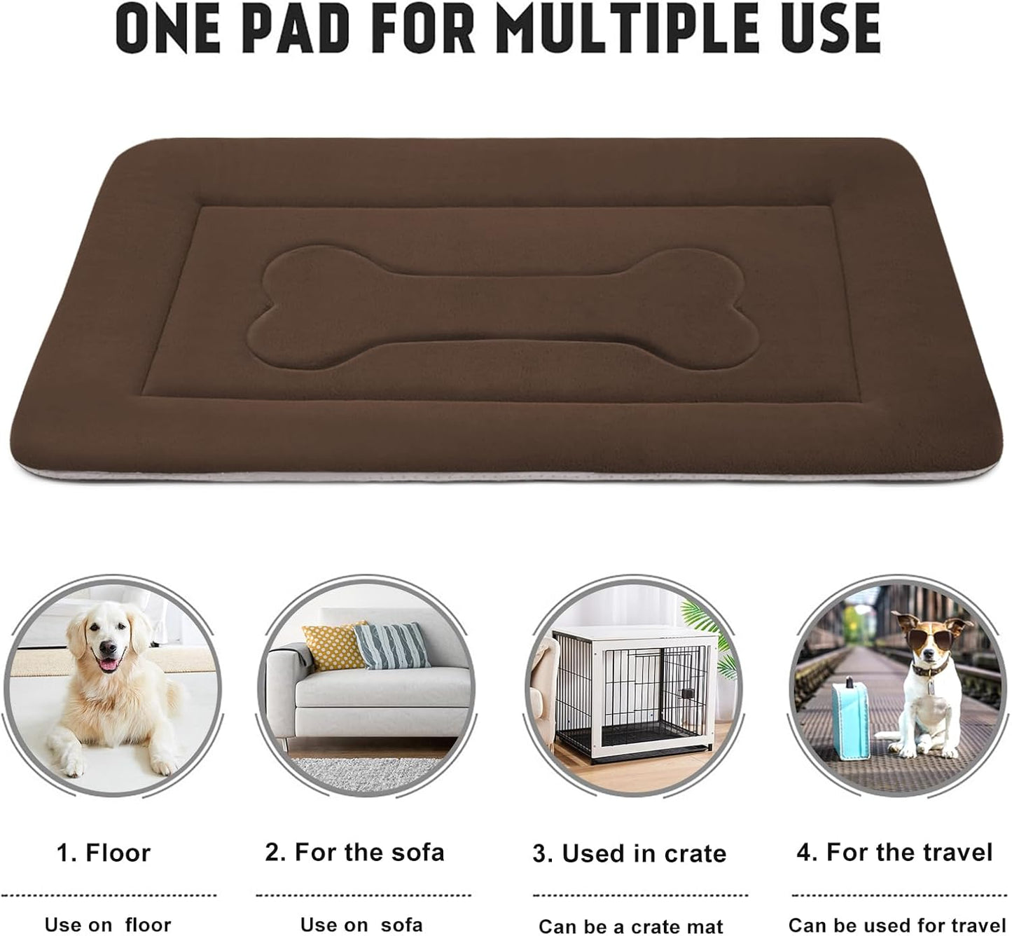 JoicyCo Large Dog Bed Soft Dog Crate Pad Mat, 42 in Non-Slip Bottom Washable Dog Sleeping Mattress Pet Beds Cat Bed Kennel Pad, Dark Brown - Pet Explorer