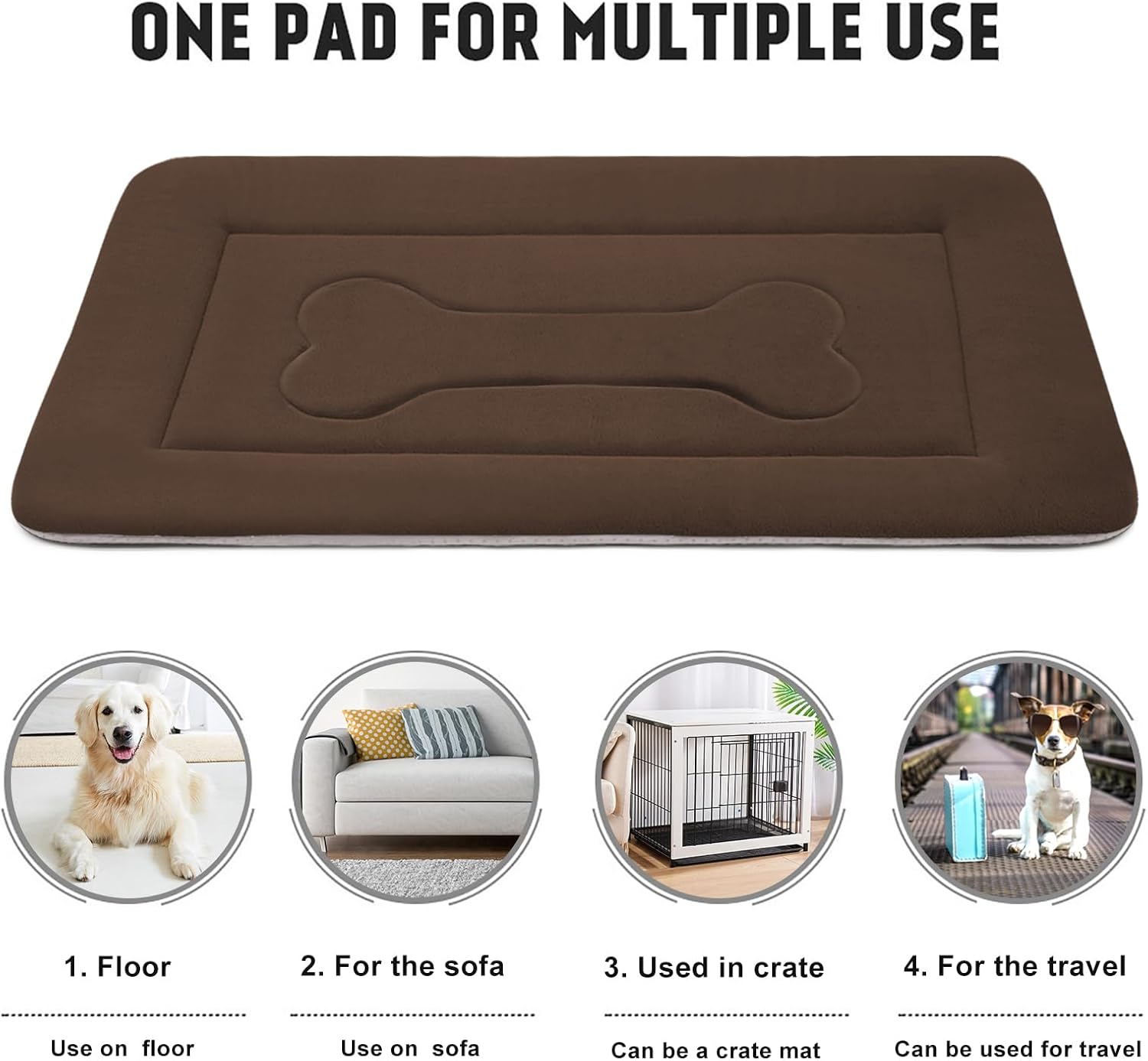 JoicyCo Large Dog Bed Soft Dog Crate Pad Mat, 42 in Non-Slip Bottom Washable Dog Sleeping Mattress Pet Beds Cat Bed Kennel Pad, Dark Brown - Pet Explorer