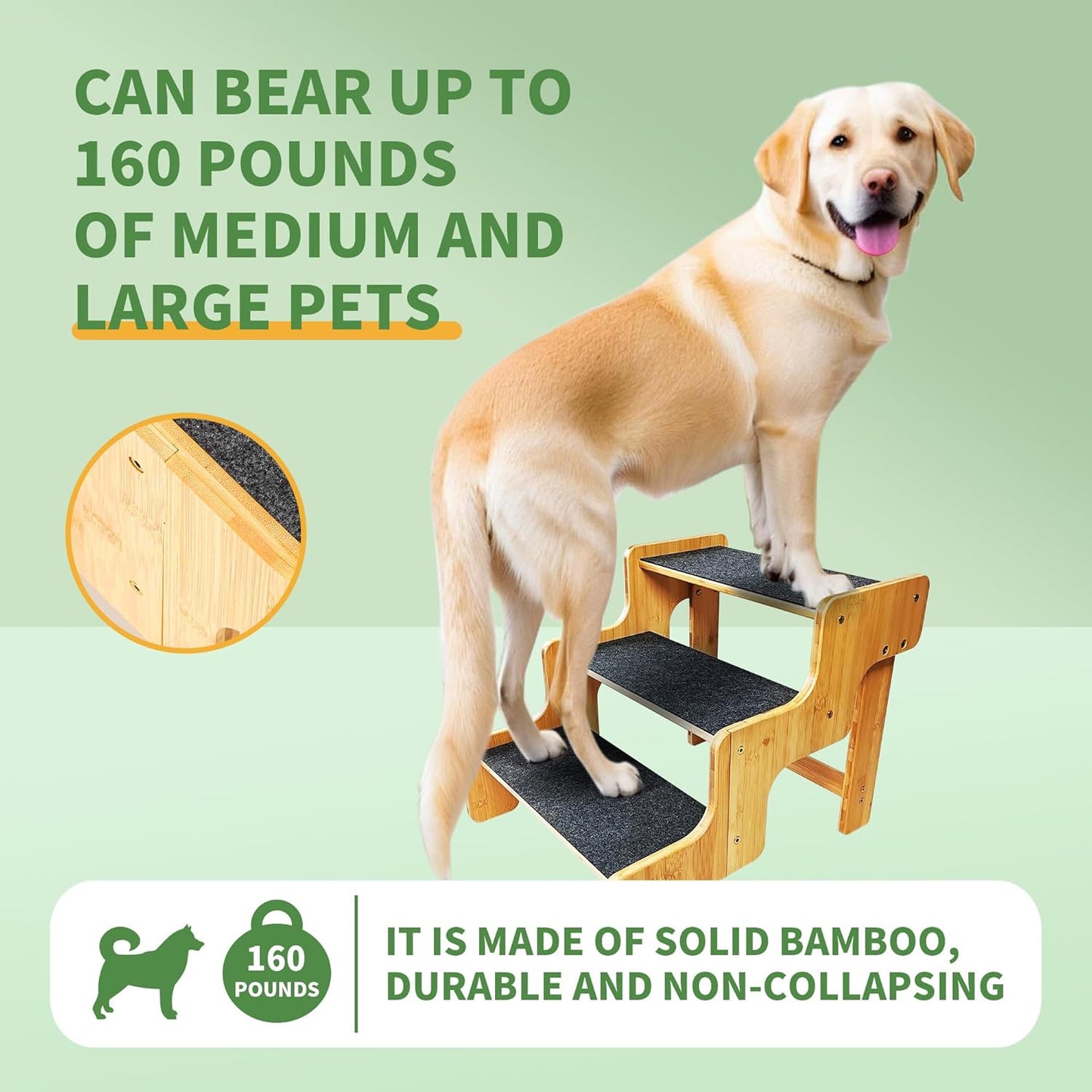 Dog Stairs for Small Dogs,3-Step Bamboo Wooden Dog/Pet/Cat Steps Ramp for Couch Sofa,Bed and Car, Can Support Weighing Up to 160 LB, - Pet Explorer