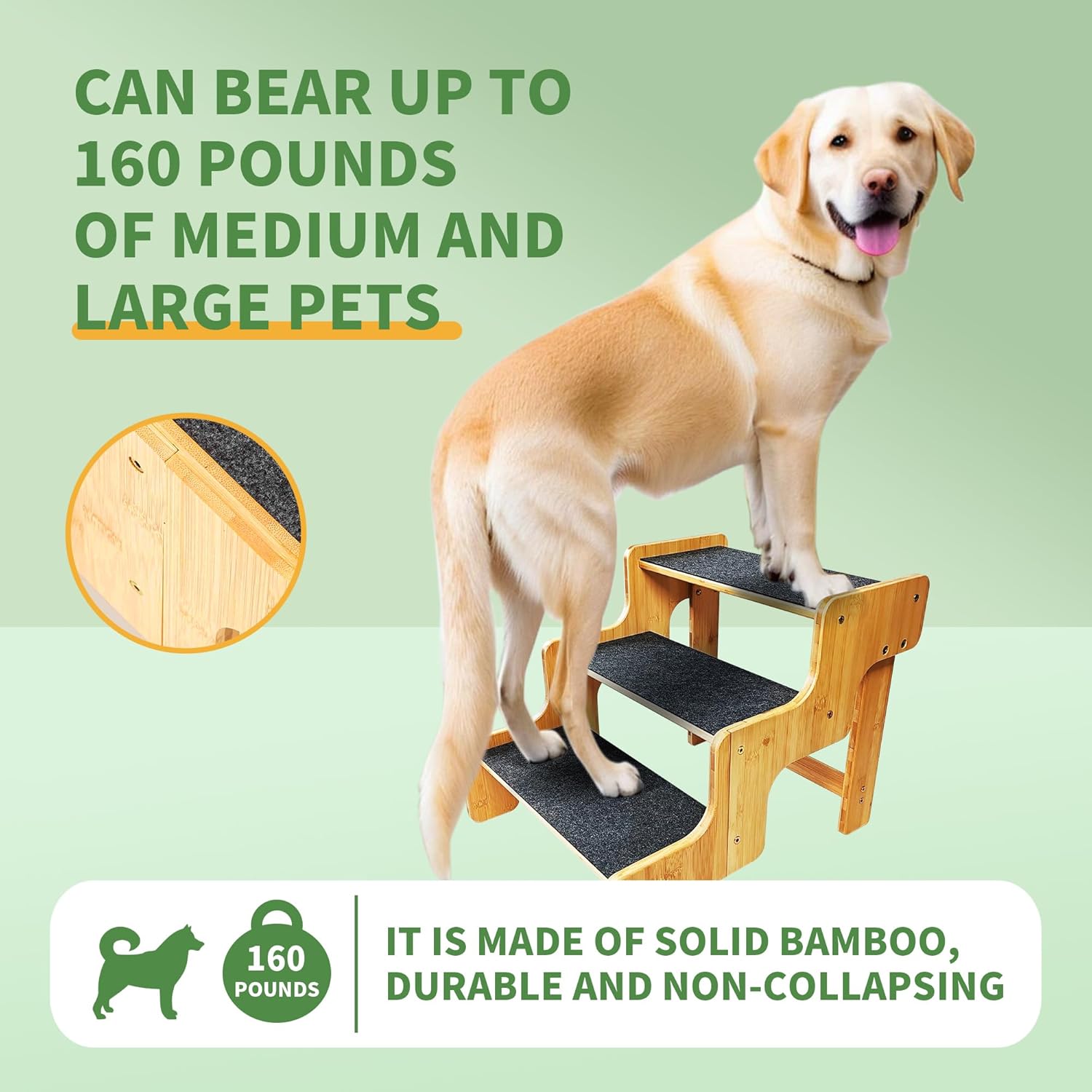 Dog Stairs for Small Dogs,3-Step Bamboo Wooden Dog/Pet/Cat Steps Ramp for Couch Sofa,Bed and Car, Can Support Weighing Up to 160 LB, - Pet Explorer