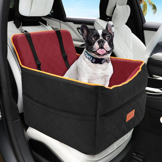 Dog Car Seat for Small Medium Dogs, Memory Foam Puppy Dog Booster Seat with Thick Cushion for Dogs Under 35lbs, Detachable Washable Pet Car Seat Travel Bed with Storage Pockets,2 Safety Belts - Pet Explorer