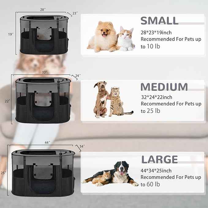 Pet Dog Cat Playpen with Waterproof Pad,Portable Puppy Kitten Rabbit Crate and Other Small Animals Kennel Cage Tent for Indoor Outdoor Travel Camping,Water-Resistant Breathable Shade Cover (Grey S)