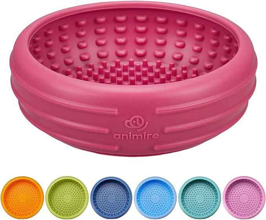 Dog Lick Bowl, Animire Freeze Lick Mat for Dogs, Non-Slip Slow Feeder Licking Bowl Enrichment Treat for Distraction Anxiety Relief, Food Grade Silicone, Dishwasher Safe(Rose,L)