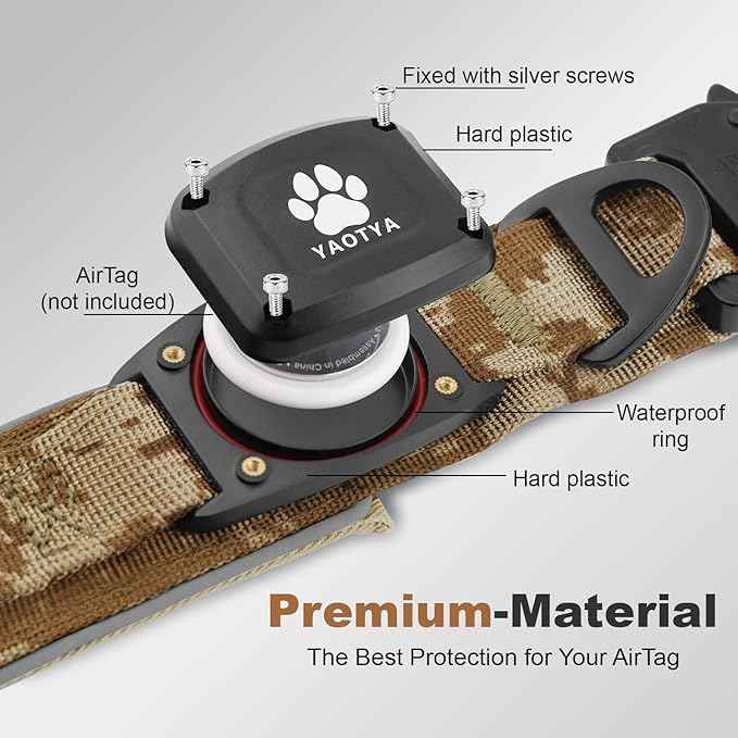 2026 Upgrade Dog Collar with IPX8 Waterproof AirTag Holder,Military Tactical Handle and Ultra-Durable Metal Buckle/Night Reflective,GPS Collar for Medium to Large Dogs (Camouflage Khaki/M)