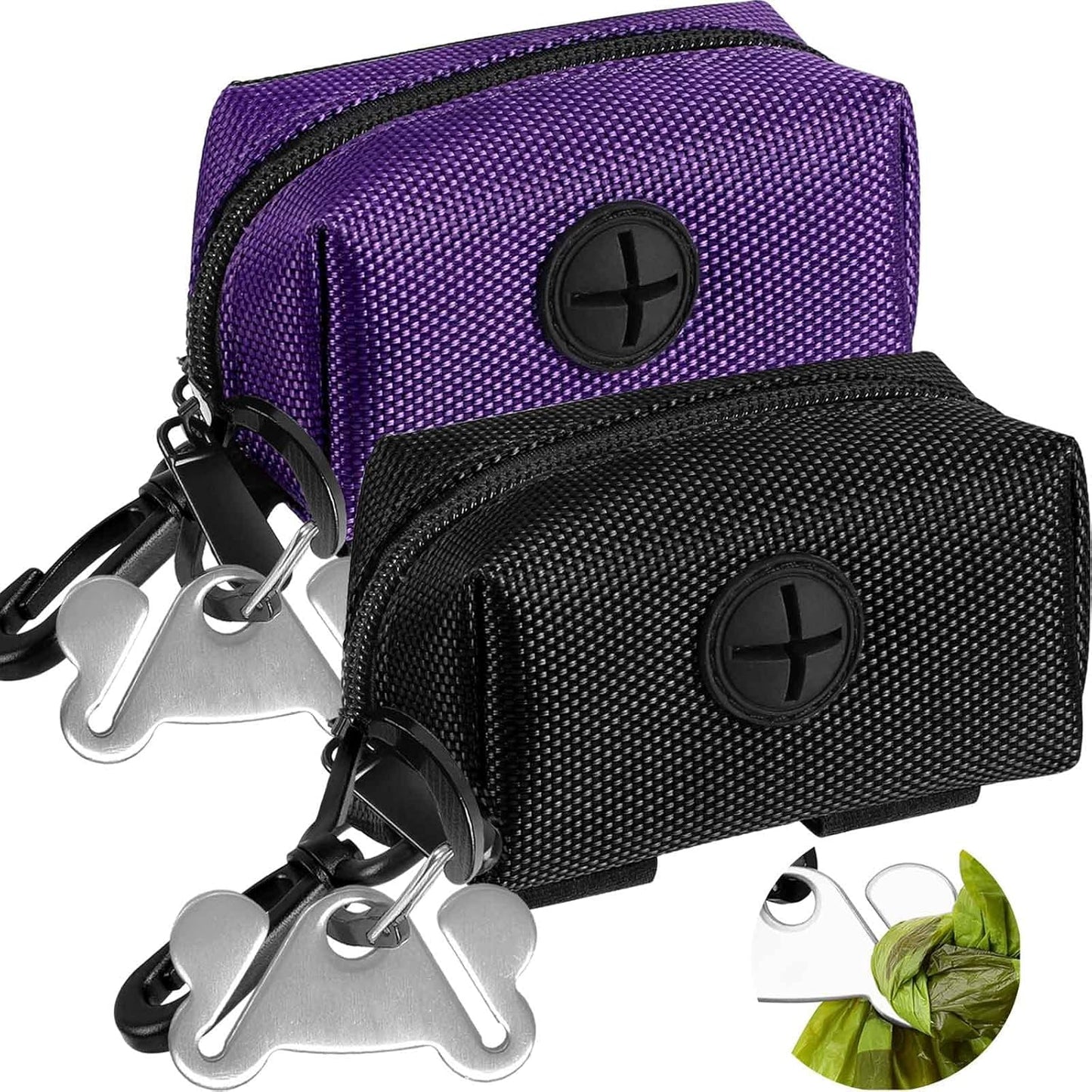 Dog Waste Bag Dispenser Pet Poop Bags Holder for Doggie Waste Bags Dispensers Soft Fabric Zipper Small Doggy Puppy Pouch for Leash Accessory Attachment with Carrier,2PCS Purple&Black - Pet Explorer