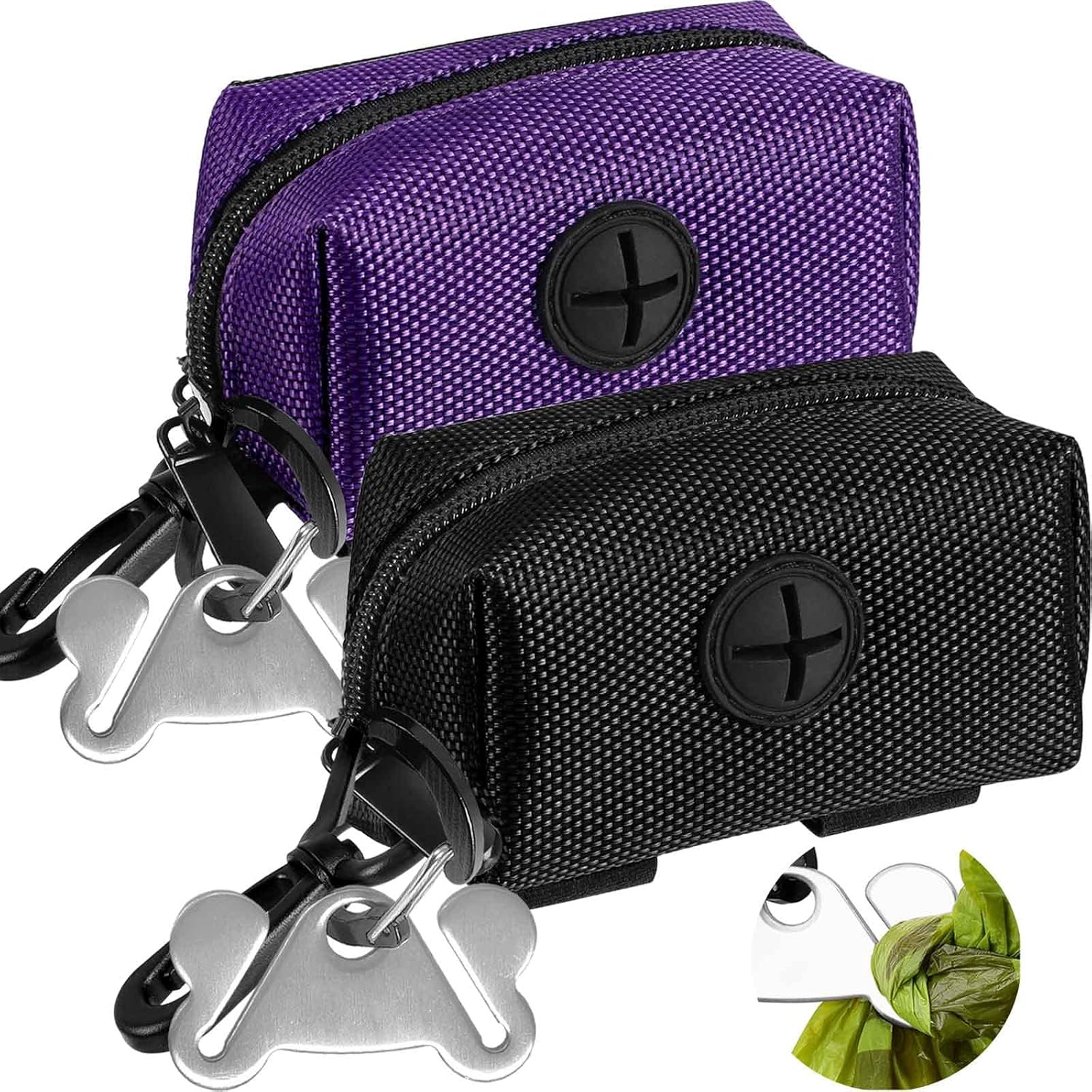 Dog Waste Bag Dispenser Pet Poop Bags Holder for Doggie Waste Bags Dispensers Soft Fabric Zipper Small Doggy Puppy Pouch for Leash Accessory Attachment with Carrier,2PCS Purple&Black - Pet Explorer