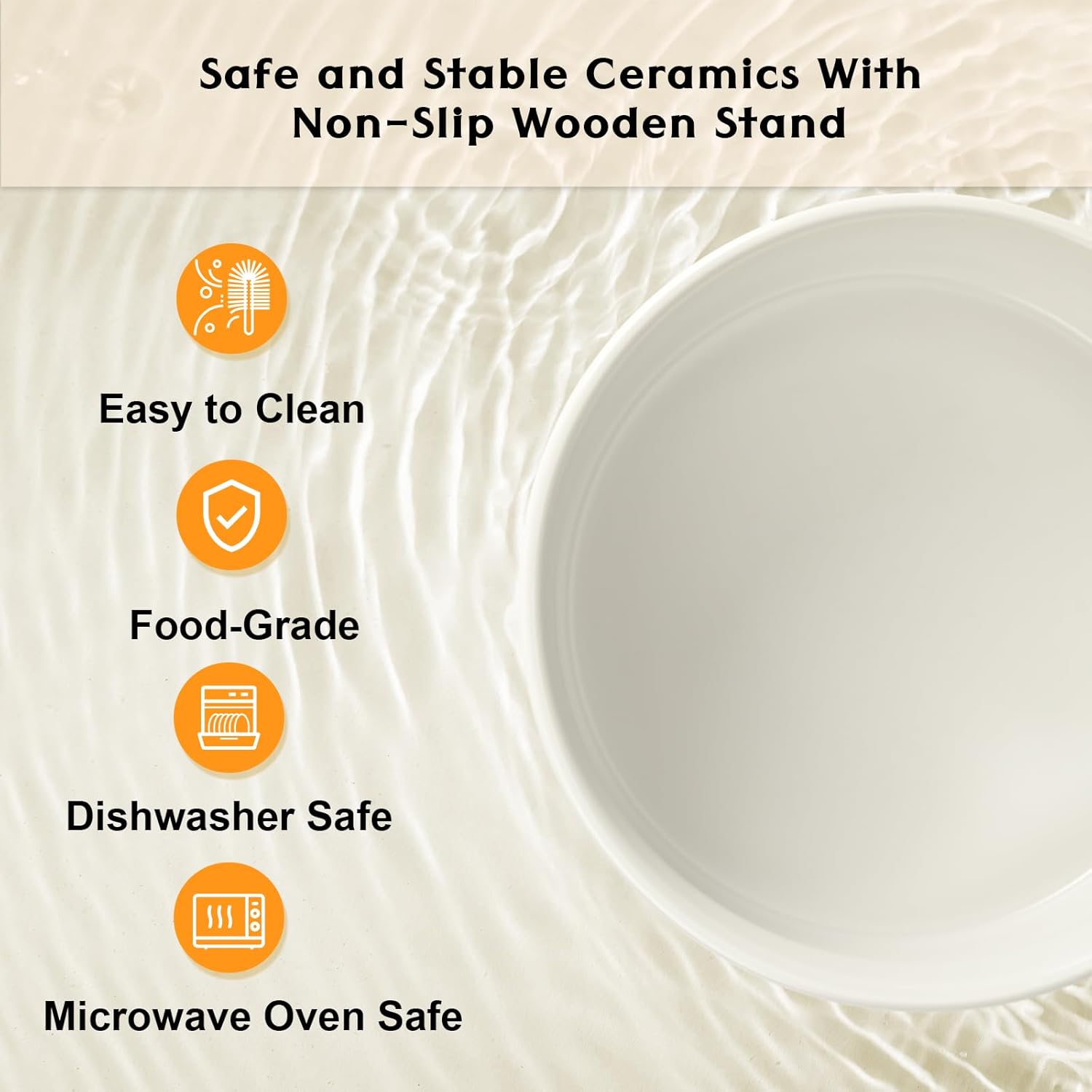 SPUNKYJUNKY Ceramic Elevated Dog Bowls 2 Pack - 8.3inch Raised Dog Bowls with Non-Slip Wooden Stand for Large Dogs Dishwasher Safe(White,60OZ*2) - Pet Explorer