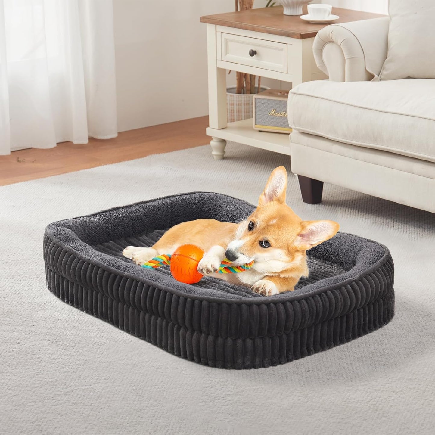 Orthopedic Dog Bed for Medium Dogs Breeds, High Density Egg Crate Foam Dog Sofa Beds,Oval Kennel Bed, Pet Couch Bed with Four Sided Bolster, Removable Washable Cover& Non-Slip Bottom - Pet Explorer