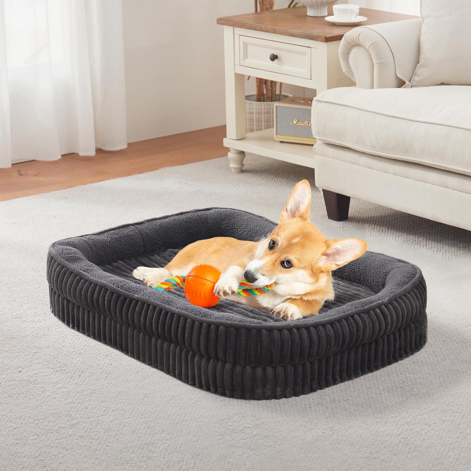 Orthopedic Dog Bed for Medium Dogs Breeds, High Density Egg Crate Foam Dog Sofa Beds,Oval Kennel Bed, Pet Couch Bed with Four Sided Bolster, Removable Washable Cover& Non-Slip Bottom - Pet Explorer