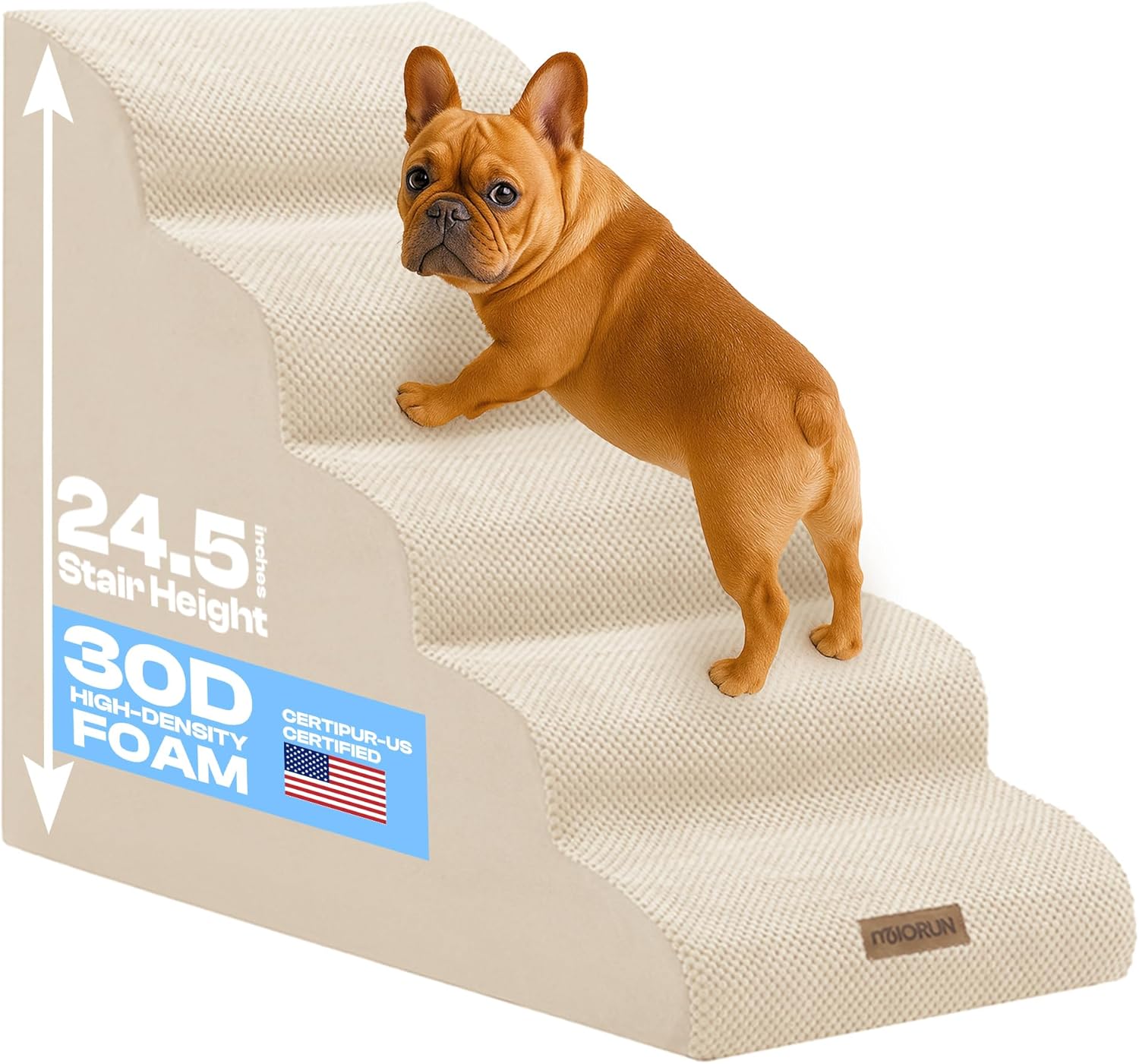 Dog Stairs for High Beds, Extra Tall 24.5" 5-Step Pet Steps for Medium & Small Dogs, Foam Ramp for Tall Couch & Bed, Washable Cover - Dog Steps for Bed - Pet Explorer