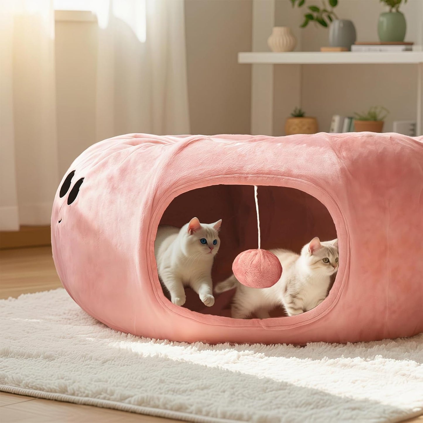 Cat Tunnel Bed for Indoor Cats, Peekaboo Cat Cave Bed,Soft Cat Donut Tunnel for Kitten Large Cats, Cute Pink Octopus Shaped - Pet Explorer