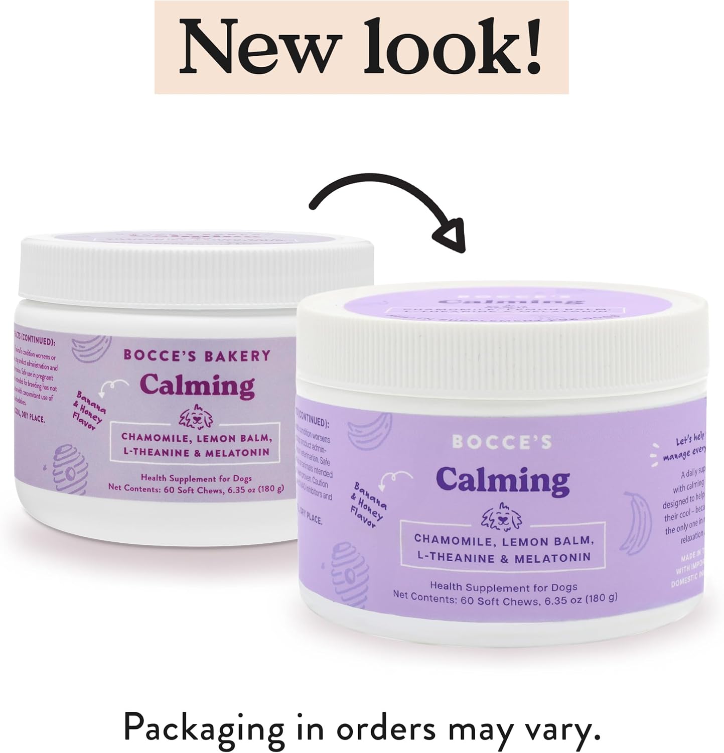 Bocce's Bakery Calming Supplement for Dogs, Daily Chews Made in The USA with Chamomile, Lemon Balm, L-Theanine & Melatonin, Supports Stress, Peanut Butter & Honey, 60 ct - Pet Explorer