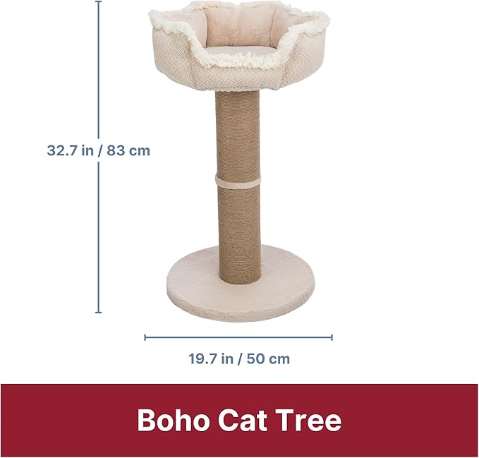 Trixie Boho Cat Scratching Post 32.7 Inch - Cat Scratcher with Soft Fabric Covering Base and Jute-Wrapped Post - with Platform Bed - in Beige