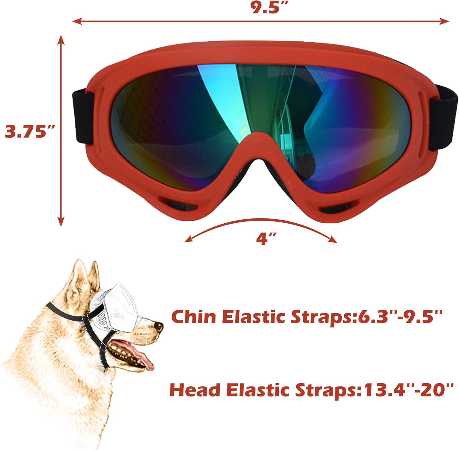 Winproof Adjustable Strap Dog Sunglasses, UV Protection, Soft Goggles (Red Frame) - Pet Explorer