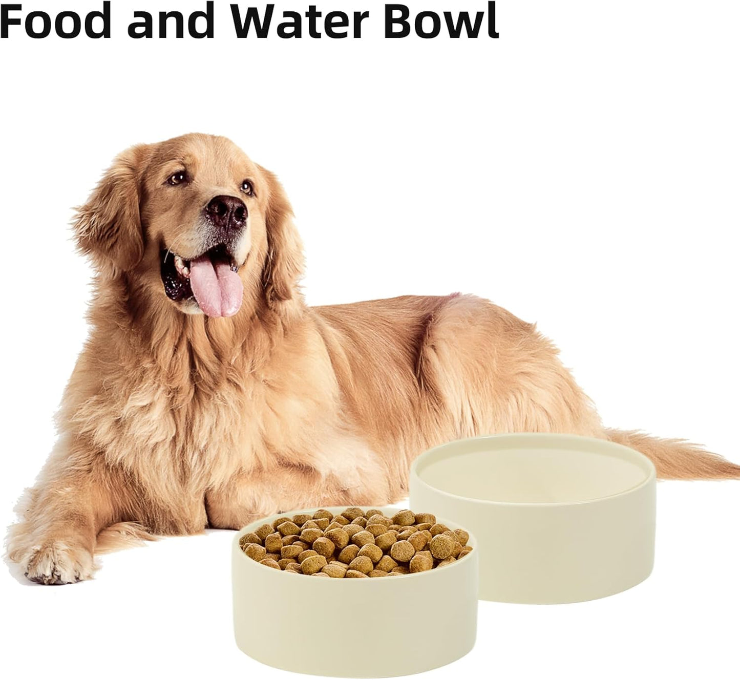Ceramic 8.2inch Dog Bowl for Large-Breed Dogs, Anti-Slip and Weighted Pet Food and Water Bowl (Single Bowl - Beige) - Pet Explorer