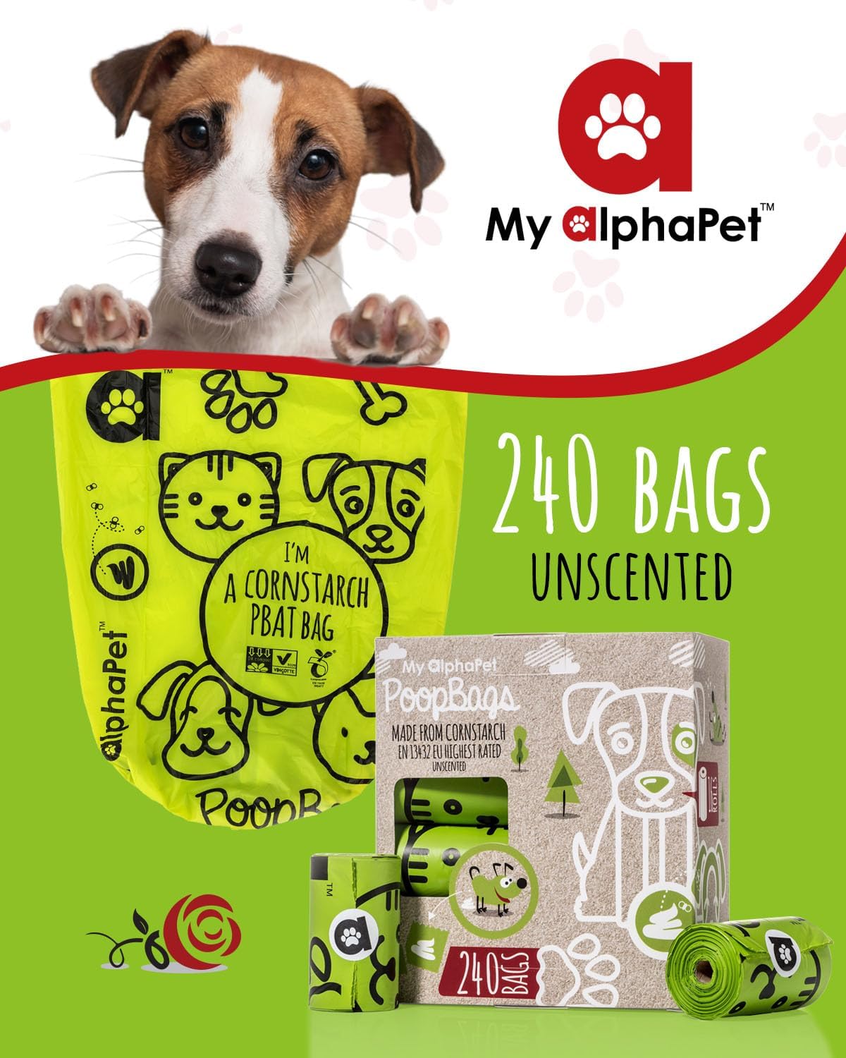 Compostable Dog Poop Bags, Cornstarch Eco-Friendly, HOME COMPOST NF T 51-800, 240 Count, Large Size Bag 9x13 Inches, 16 Unscented Refill Rolls, Leak-proof, Plantbased, GM-Free Corn (Green) - Pet Explorer